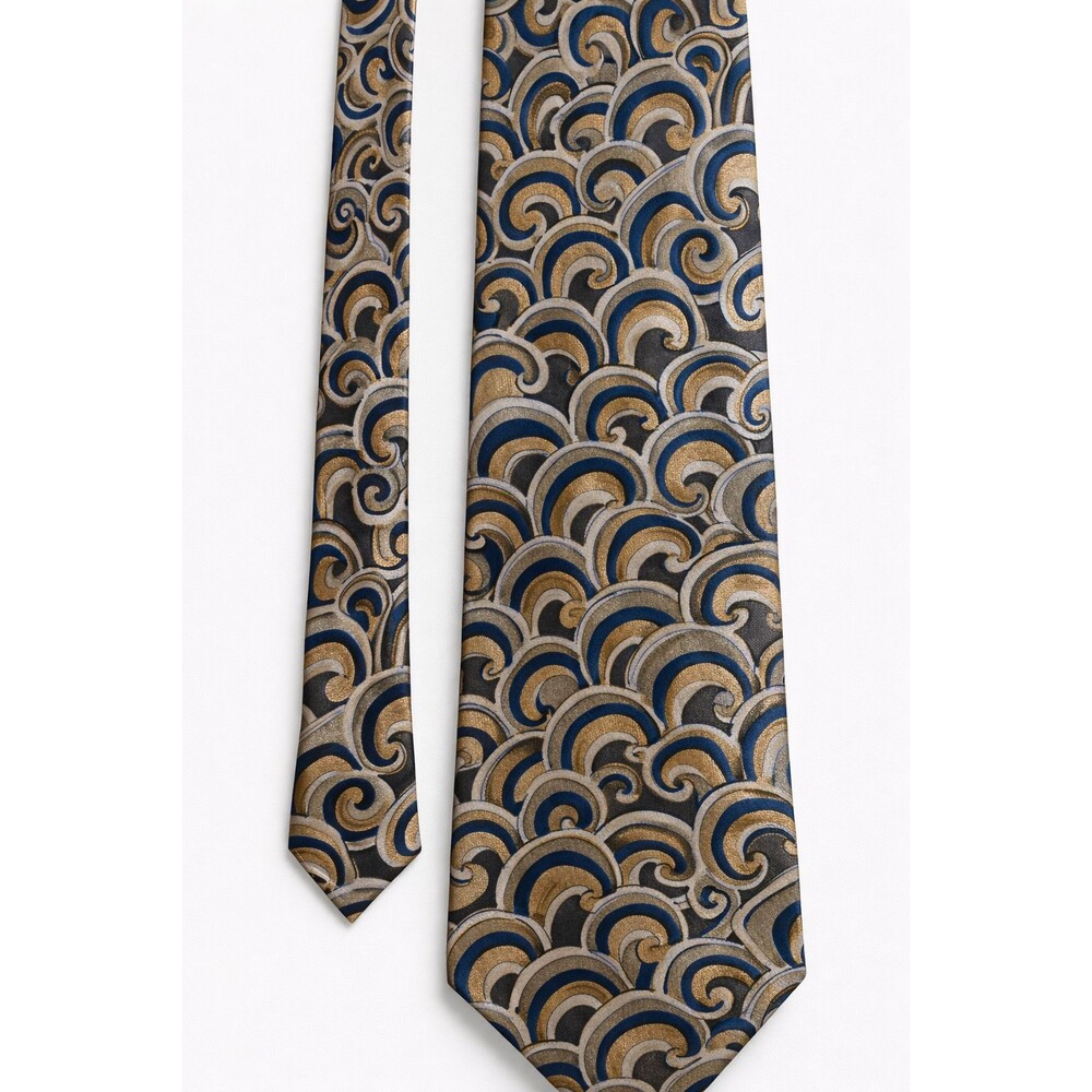Jerry Garcia Silk Tie Blue Gold Abstract Swirl Made Italy Art Necktie